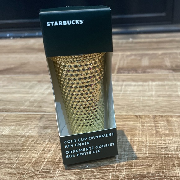 Starbucks cold cup ornament keychain holiday 2022, studded gold bling - Picture 2 of 5